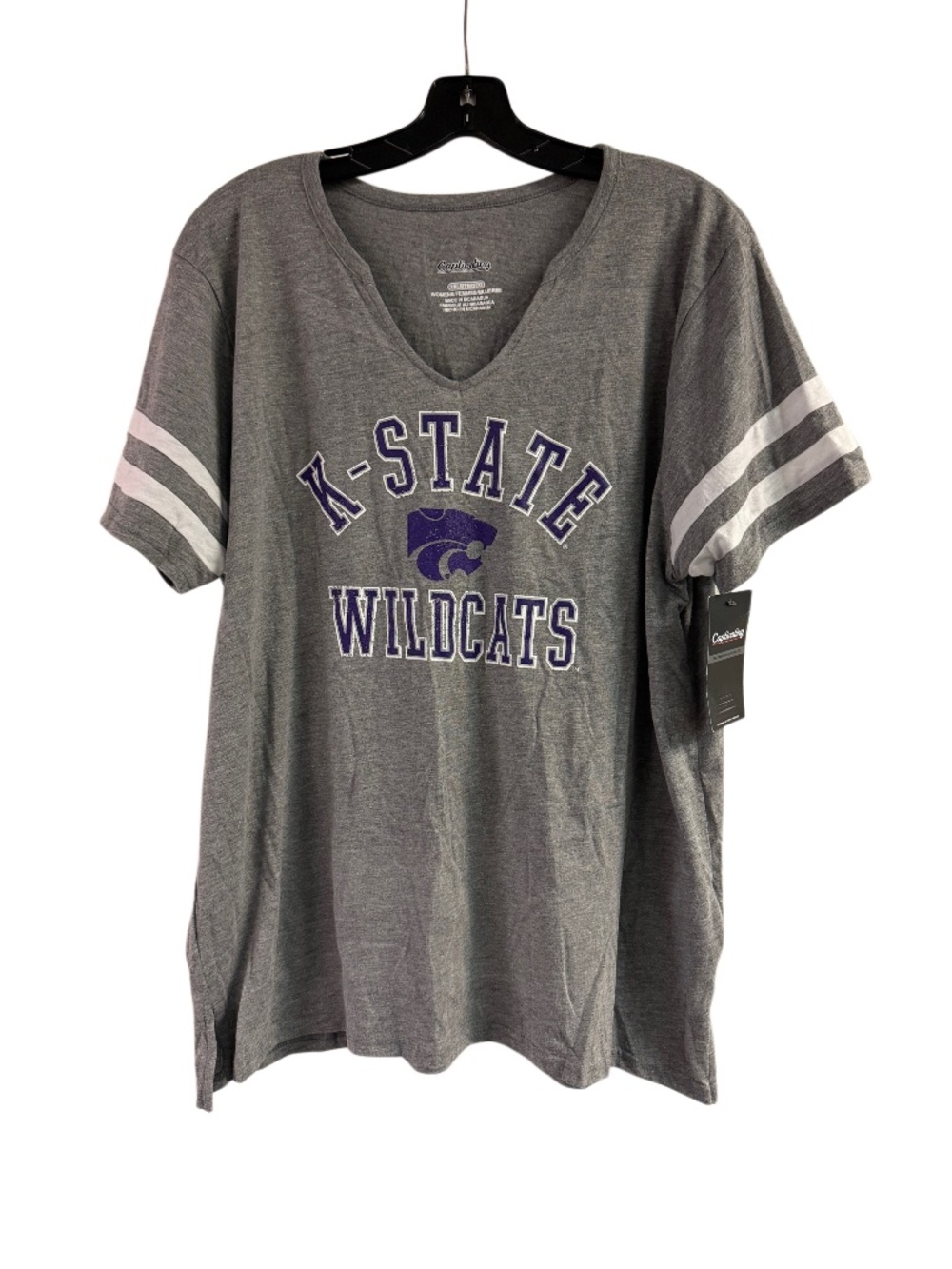 NWT Captivating Kansas State Wildcats Gray V-Neck T-Shirt Size 2XL